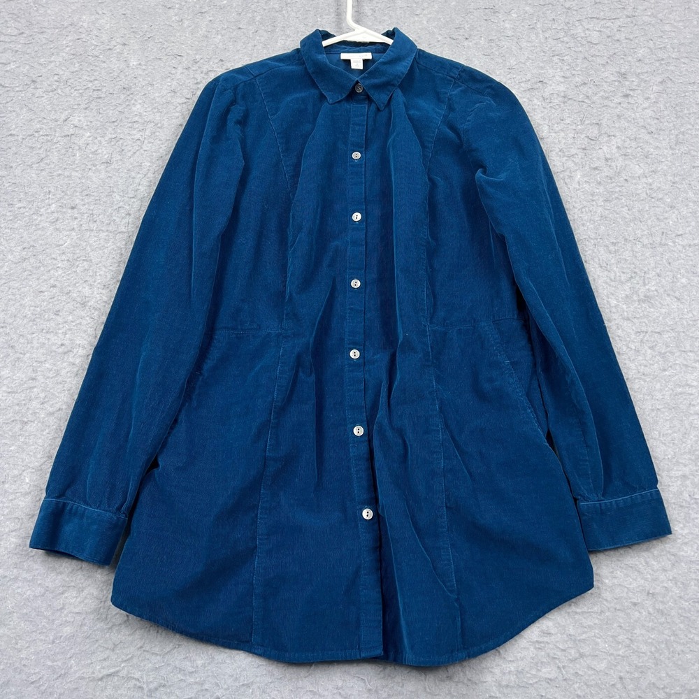 J Jill Corduroy Shirt Women's Medium Tall Long Sleeve Blue‎ Button Up Top Preppy
